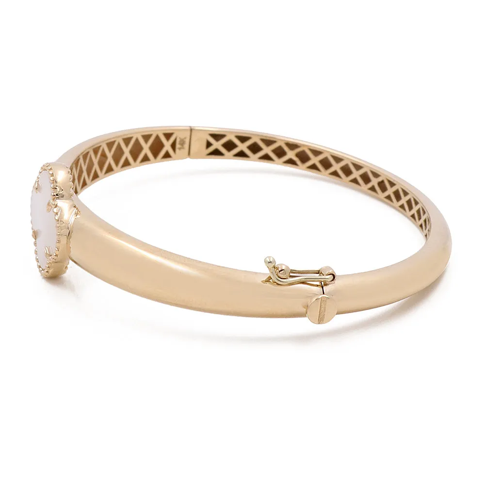 14K Yellow Gold Fashion Flower Women's Mother of Pearl Bracelet