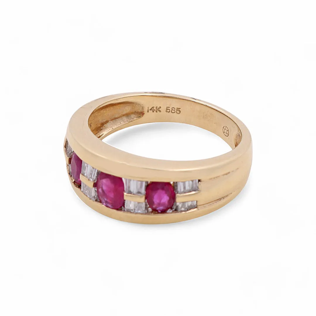14K Yellow Gold  Woman Fashion Ring with Diamonds and Rubys