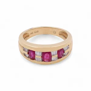 14K Yellow Gold  Woman Fashion Ring with Diamonds and Rubys