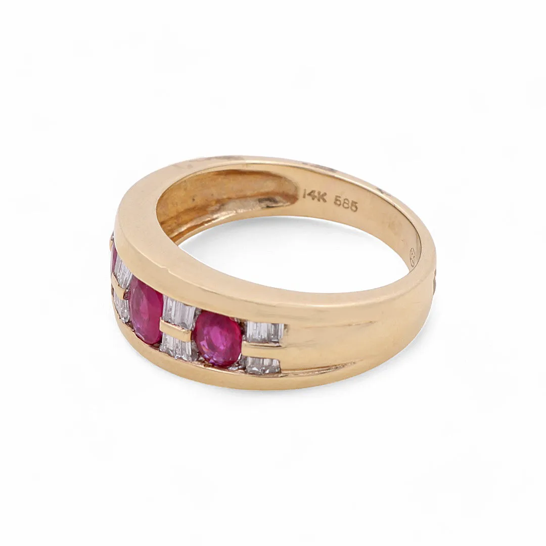14K Yellow Gold  Woman Fashion Ring with Diamonds and Rubys