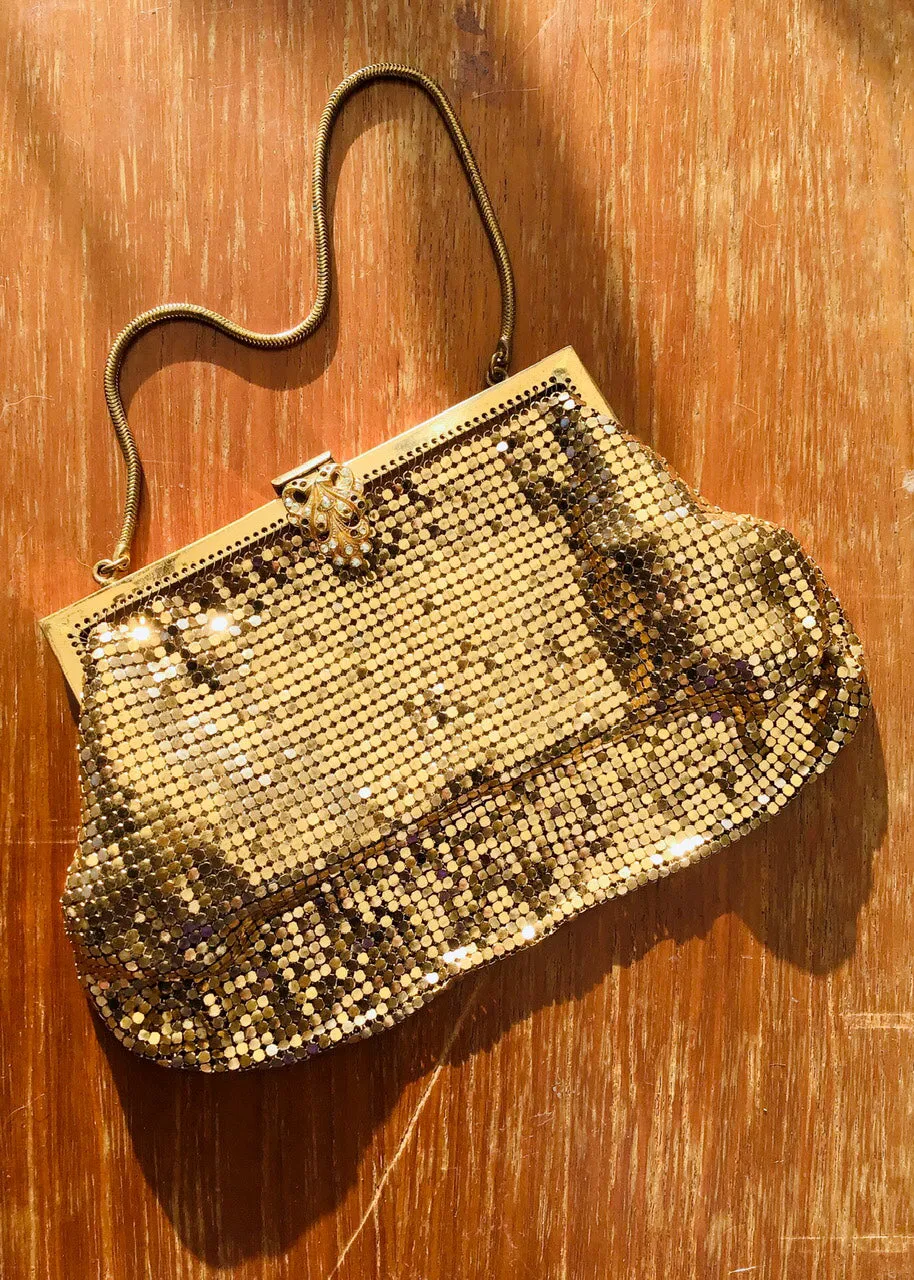 1950s Vintage Gold Chain Mail Evening Purse • Snake Chain Handle