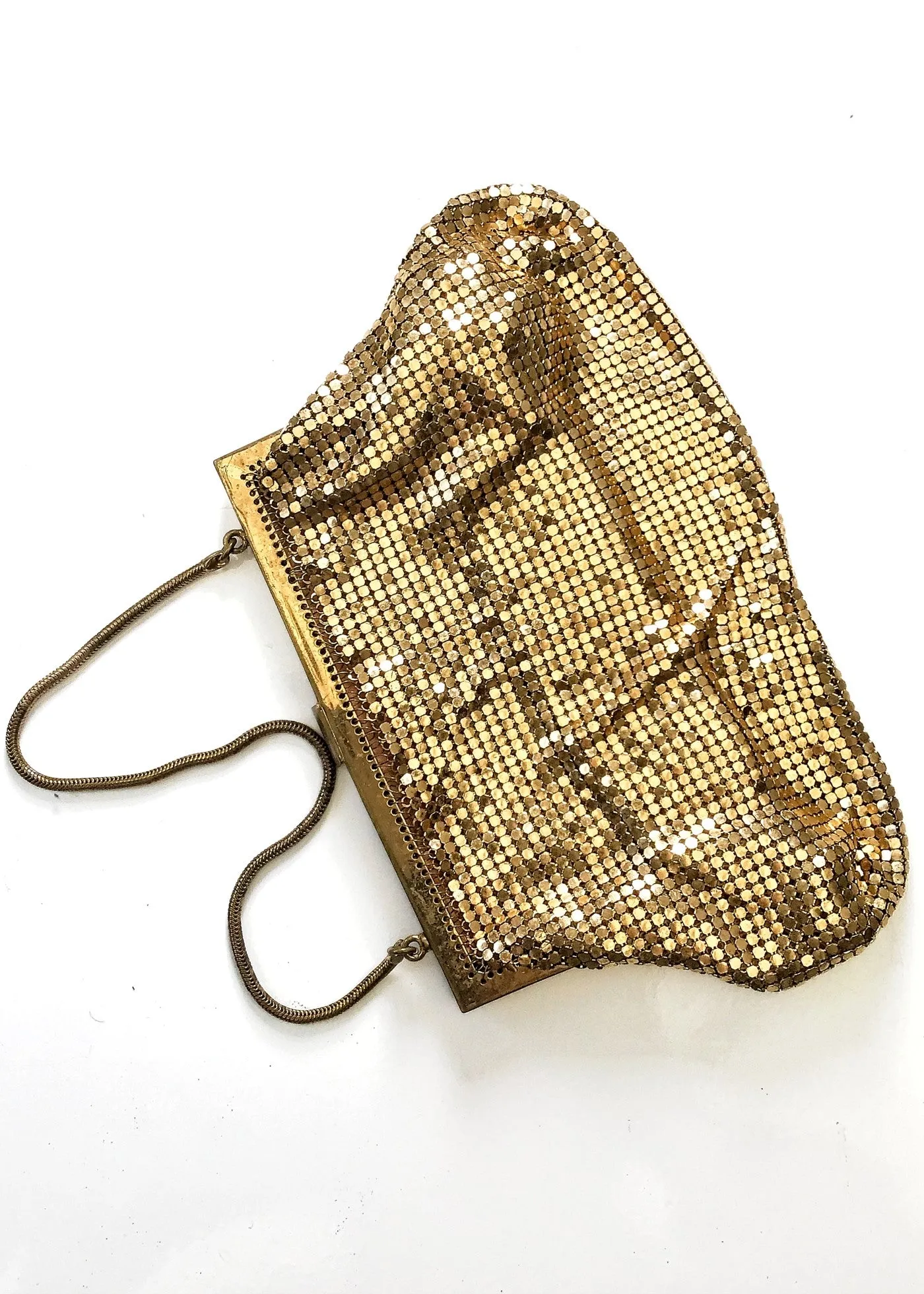 1950s Vintage Gold Chain Mail Evening Purse • Snake Chain Handle