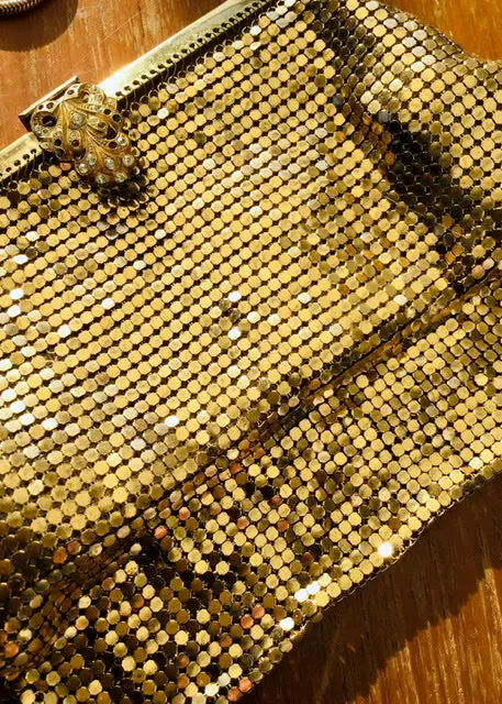 1950s Vintage Gold Chain Mail Evening Purse • Snake Chain Handle