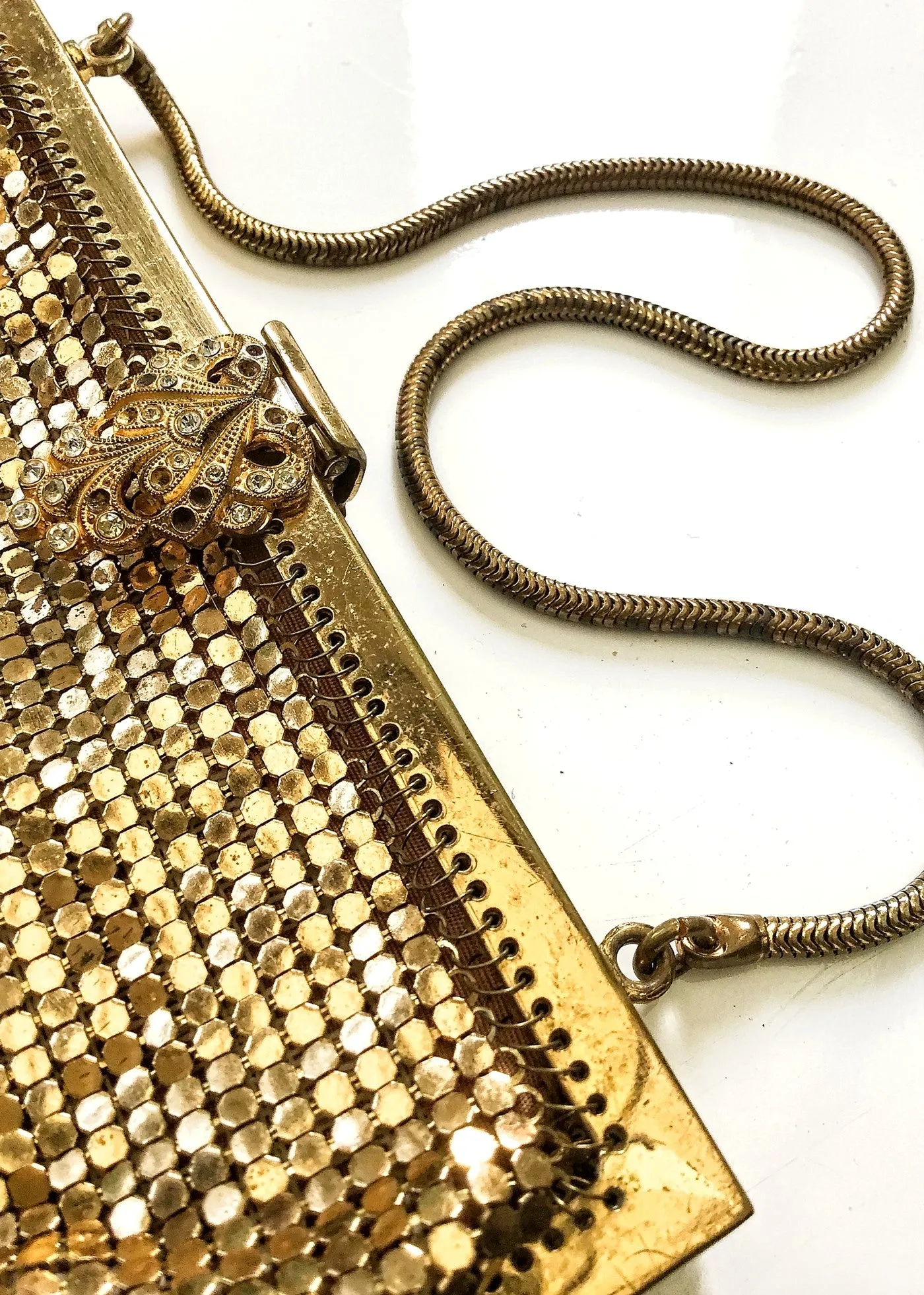 1950s Vintage Gold Chain Mail Evening Purse • Snake Chain Handle