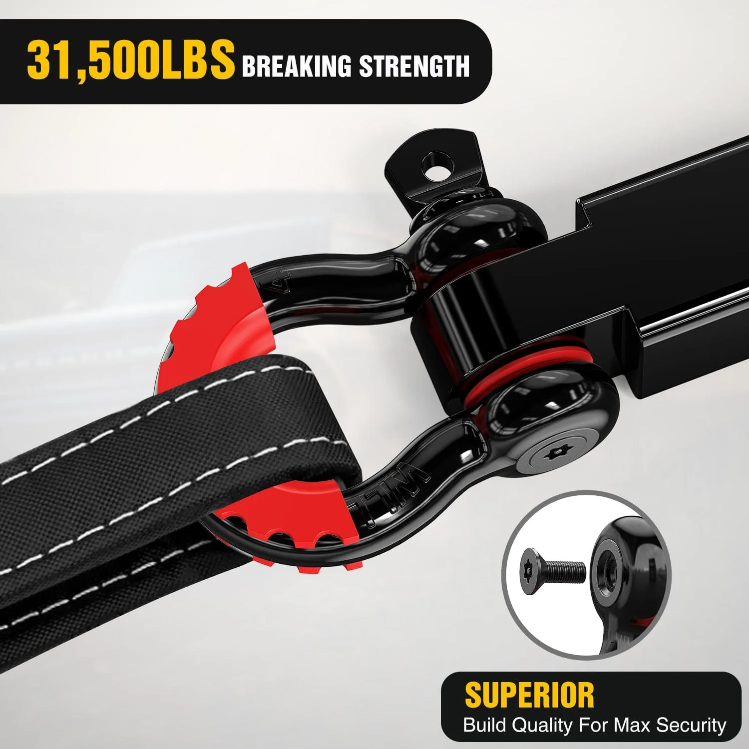 3 x 30Inch Recovery Tow Strap with Anti-Theft D-Ring Shackles