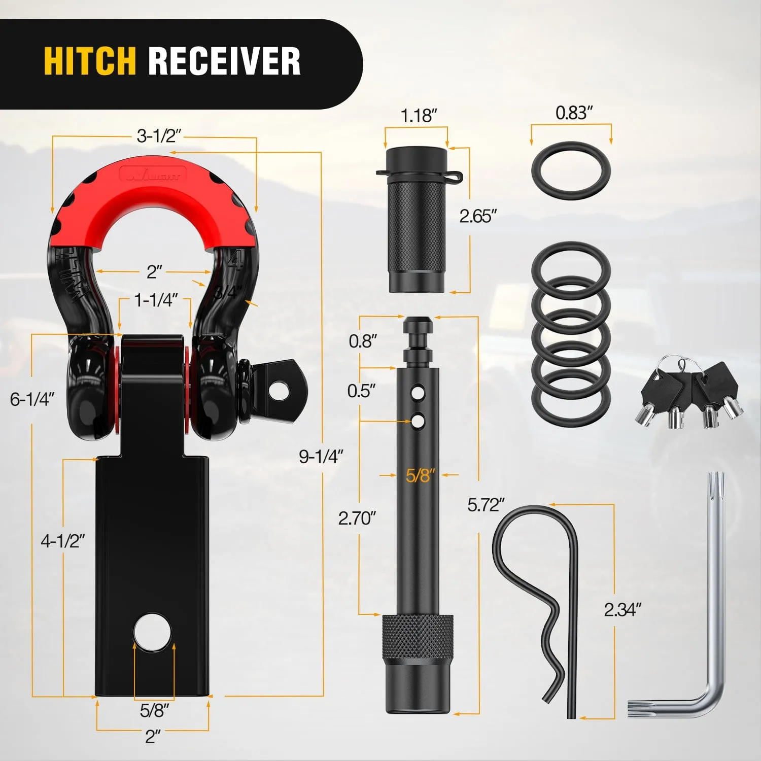 3 x 30Inch Recovery Tow Strap with Anti-Theft D-Ring Shackles