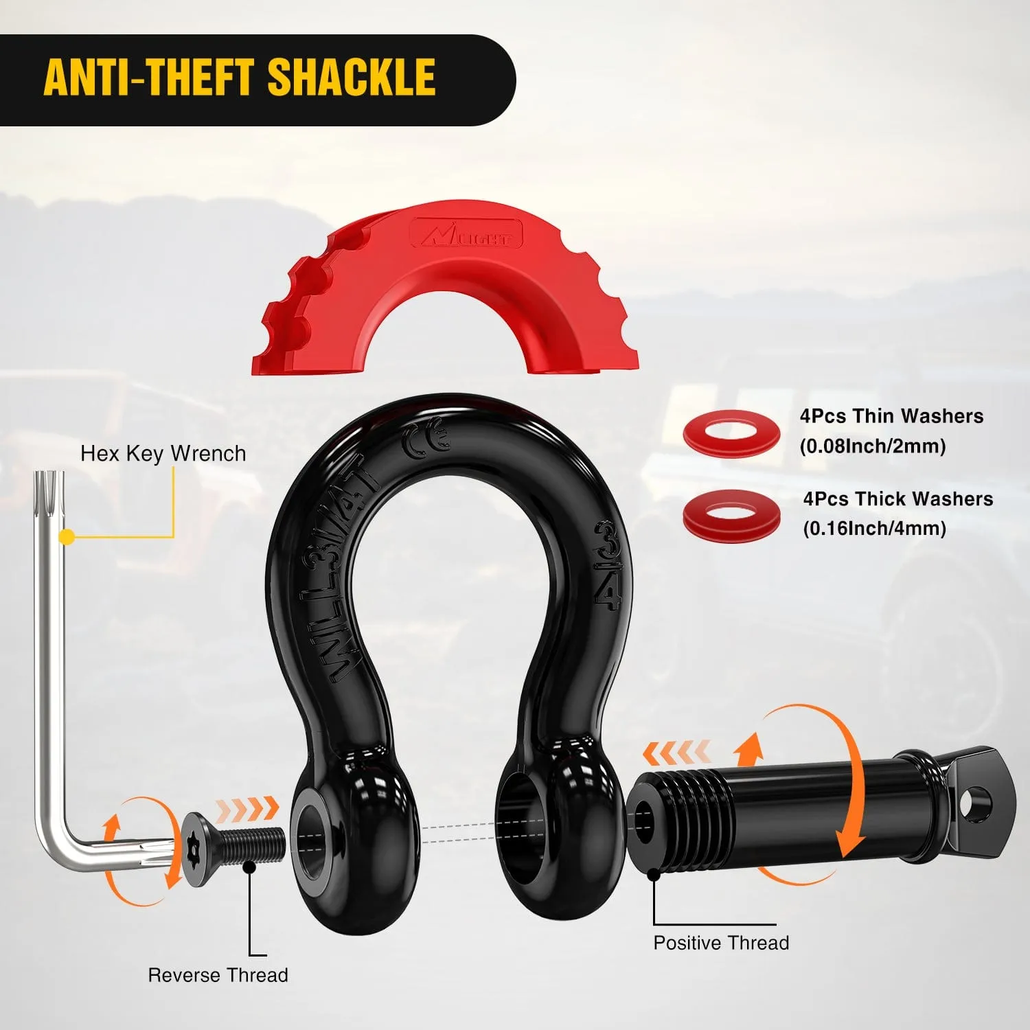 3 x 30Inch Recovery Tow Strap with Anti-Theft D-Ring Shackles