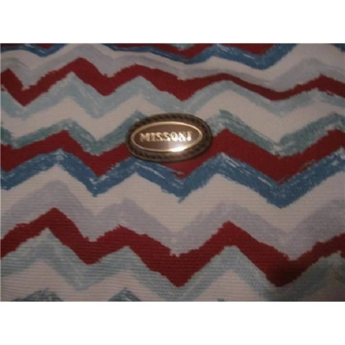 AMAZING, Missoni, NWT, red/white/blue chevron print canvas and tan leather shoulder bag