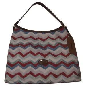 AMAZING, Missoni, NWT, red/white/blue chevron print canvas and tan leather shoulder bag
