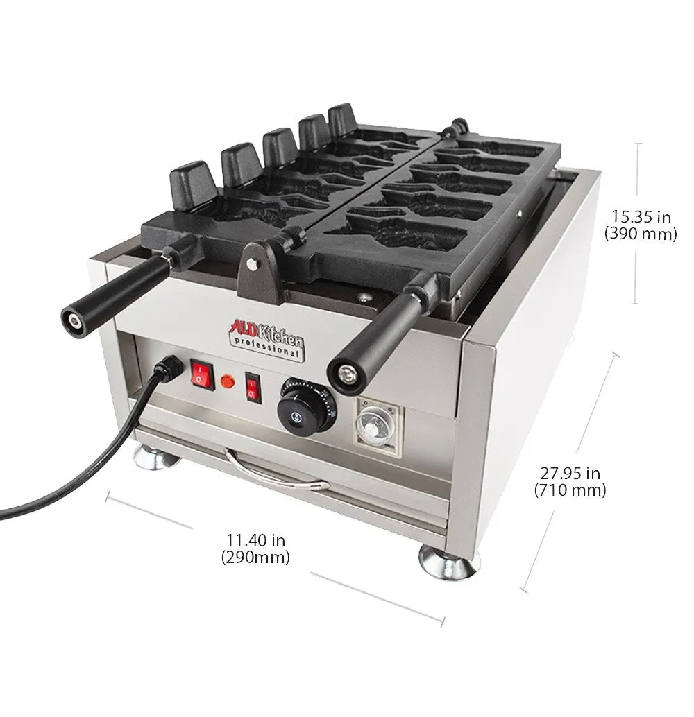 AP-209 Taiyaki Fish Waffle Maker | Fish Waffle Cone Iron | Commercial Taiyaki Machine | Stainless Steel | 5 Open-Mouth Fish Waffles