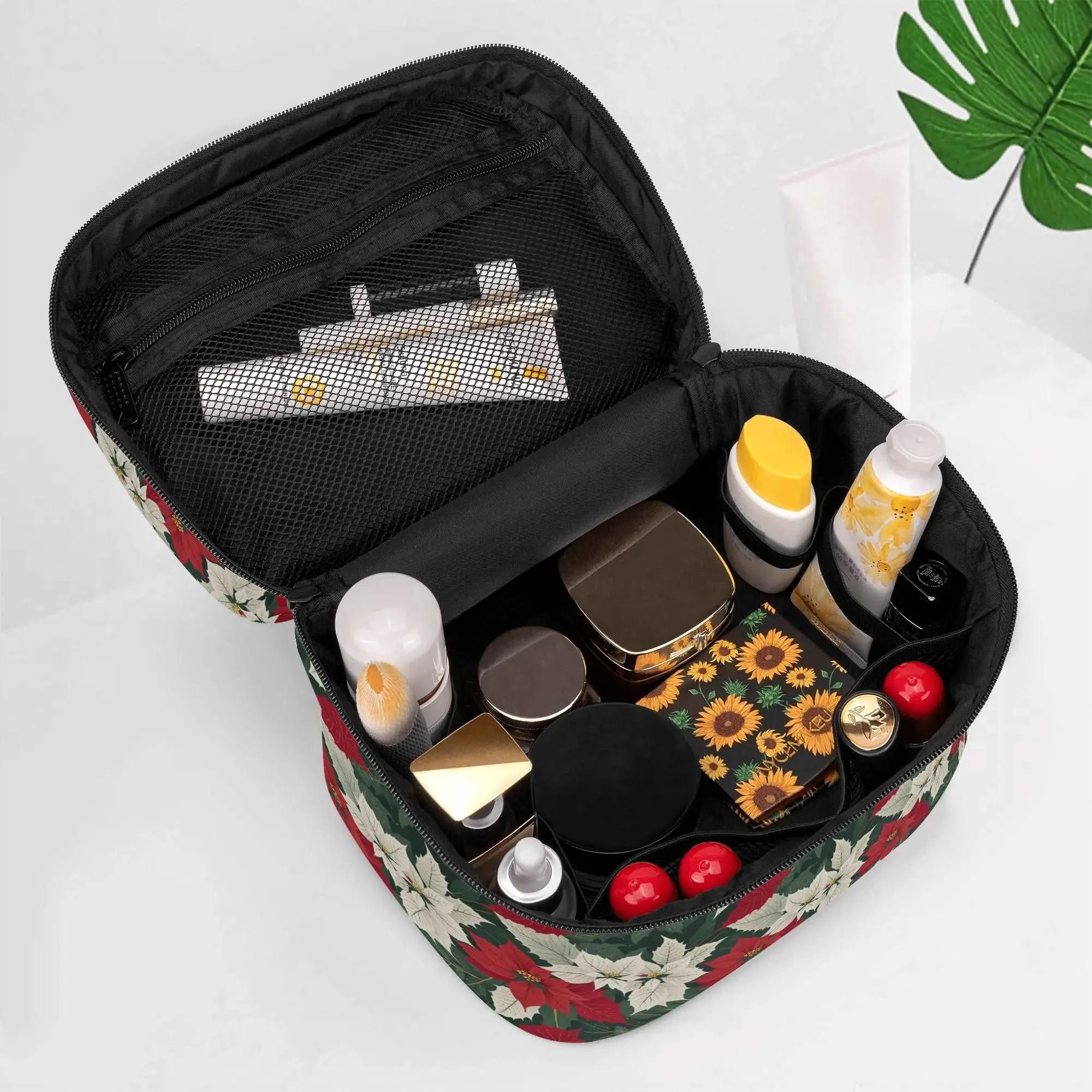 Big Poinsettia Leather Cosmetic Bag