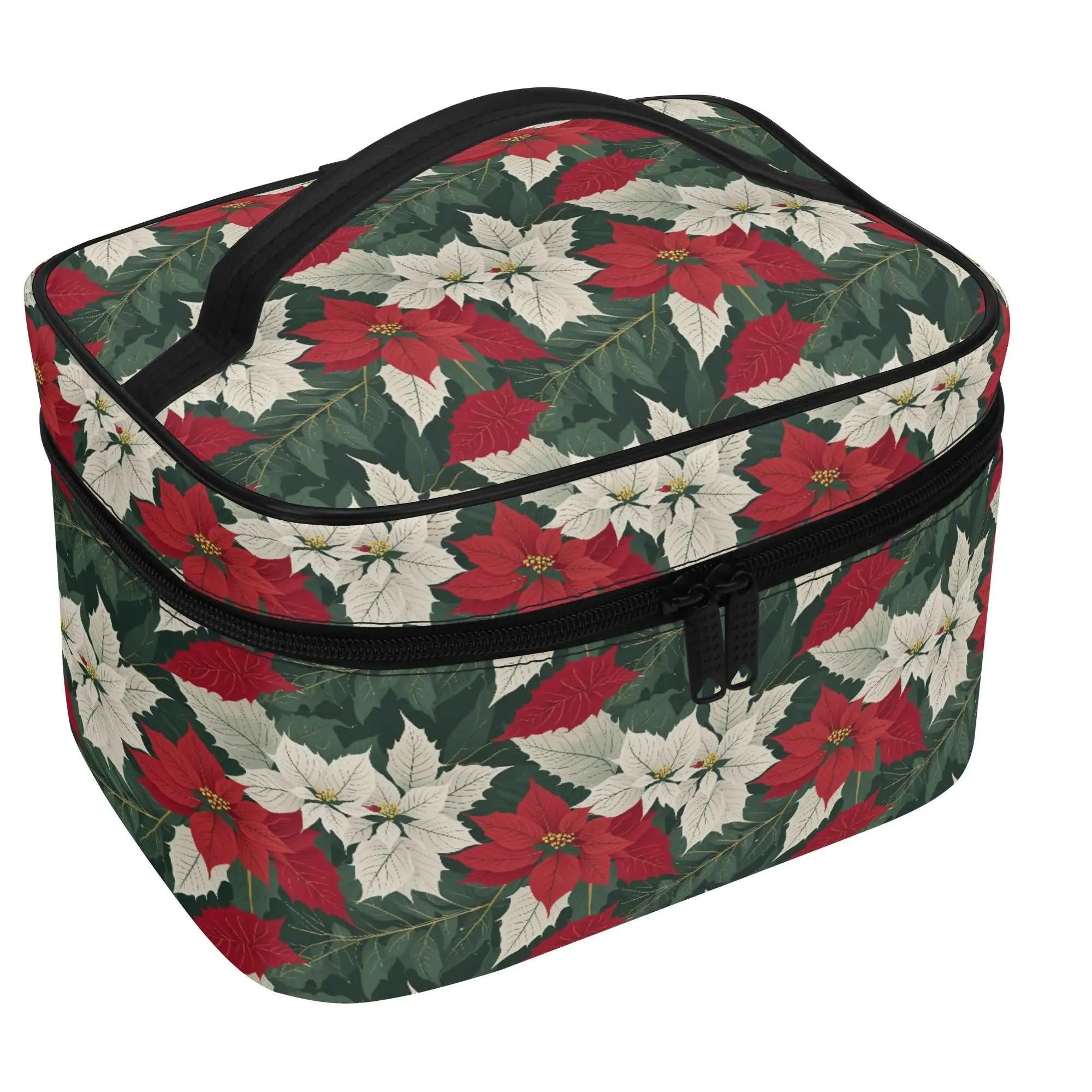 Big Poinsettia Leather Cosmetic Bag