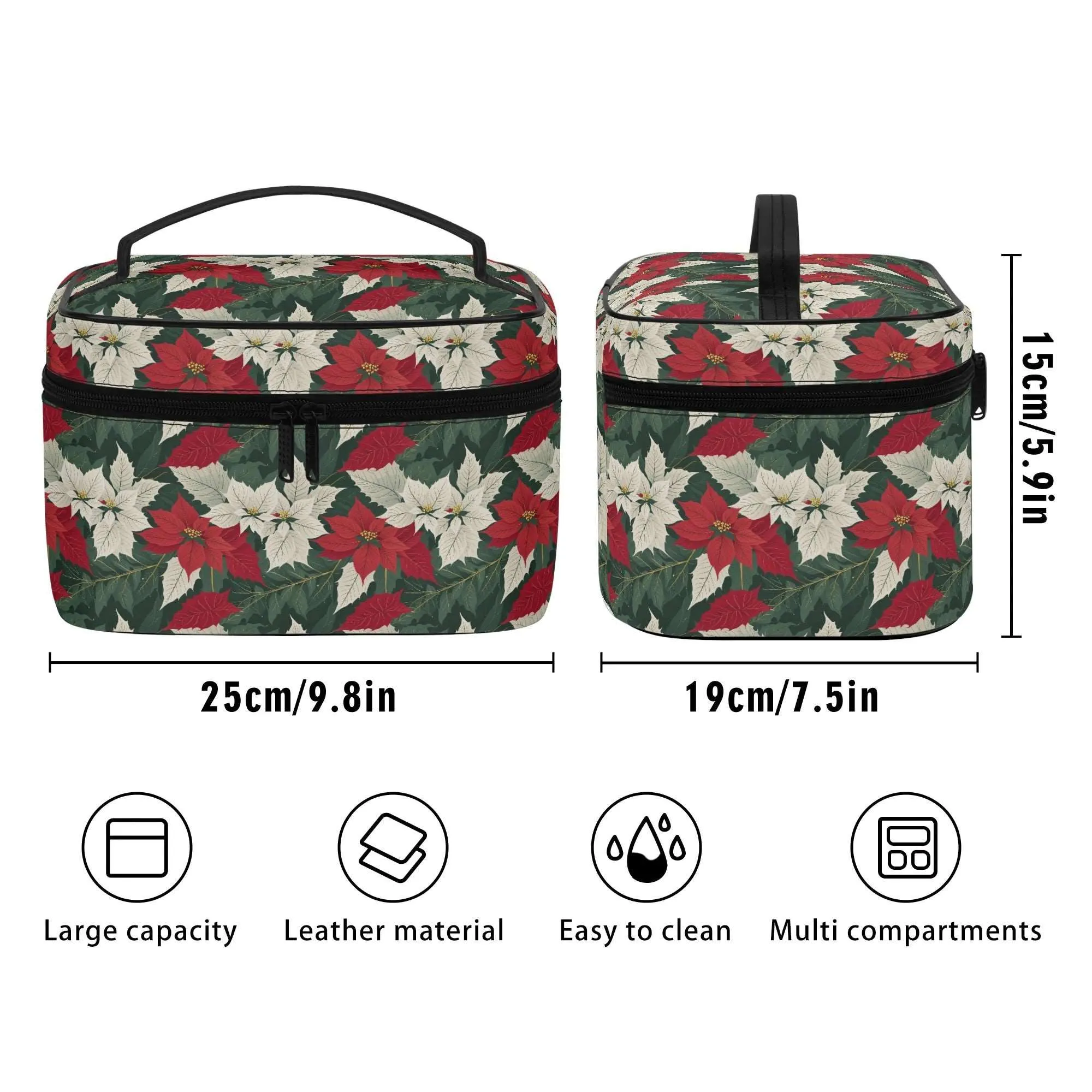 Big Poinsettia Leather Cosmetic Bag