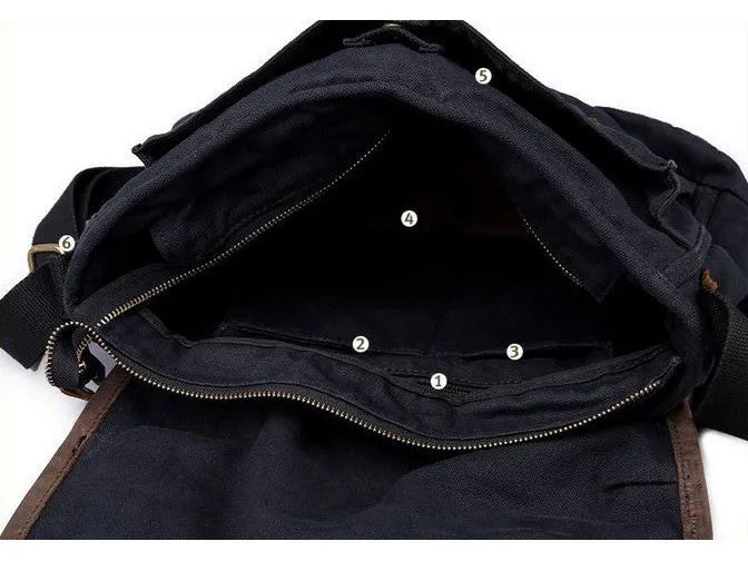 Black Canvas Crossbody Messenger Bag