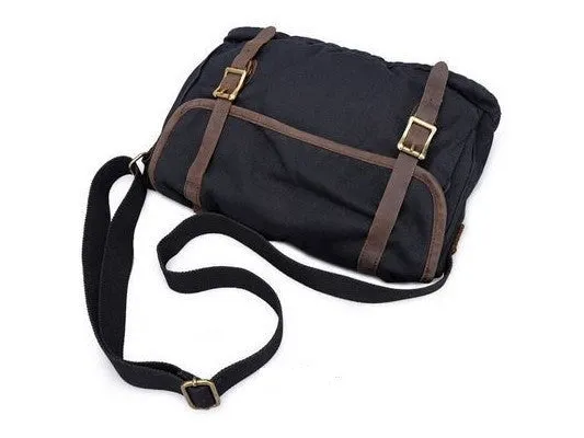Black Canvas Crossbody Messenger Bag