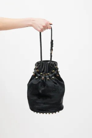 Black Leather & Hair Diego Bucket Bag