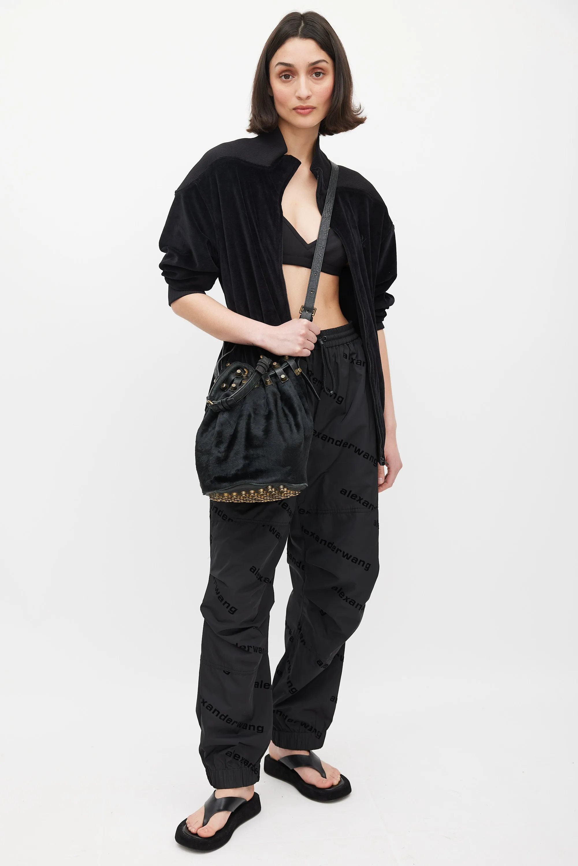 Black Leather & Hair Diego Bucket Bag
