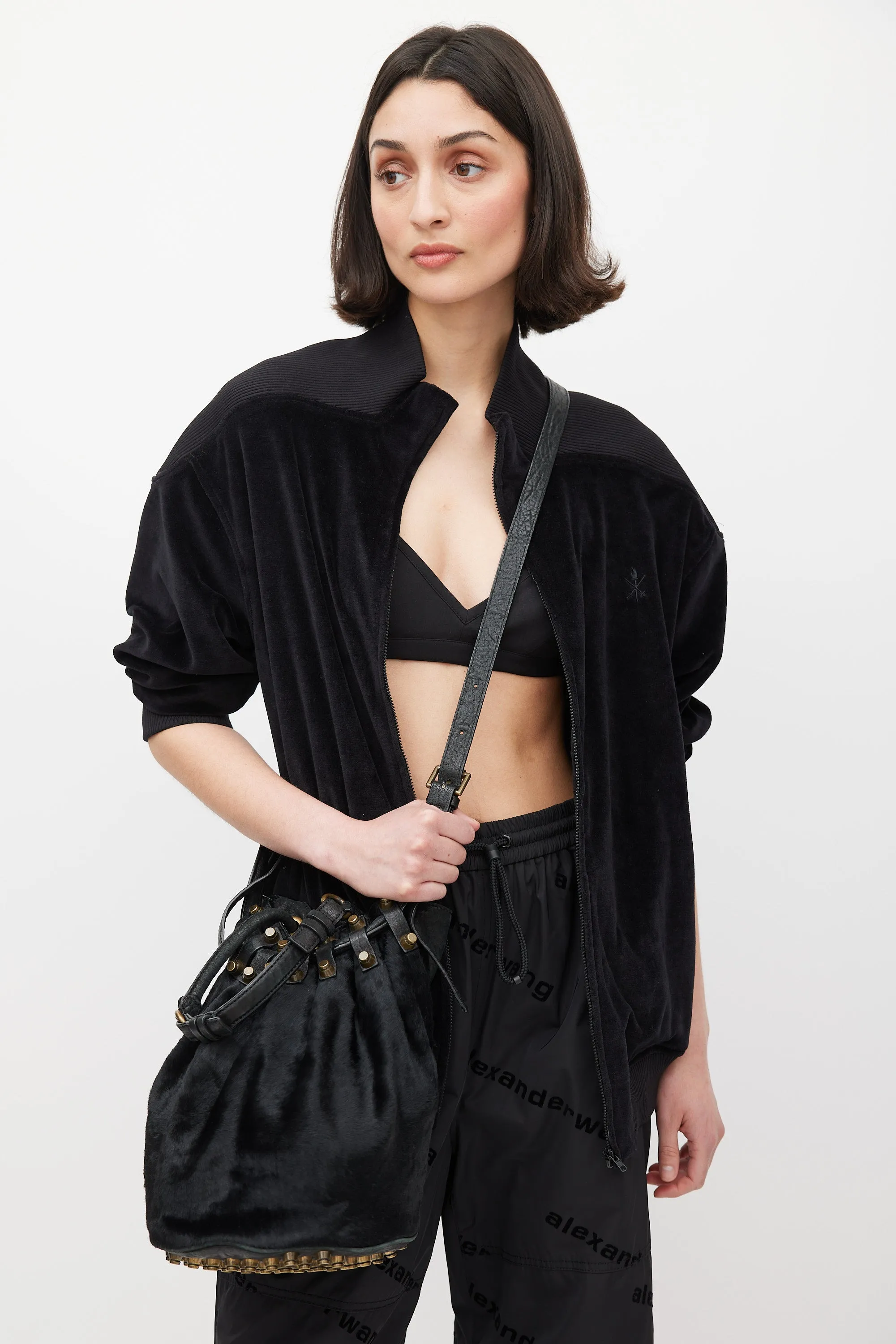 Black Leather & Hair Diego Bucket Bag