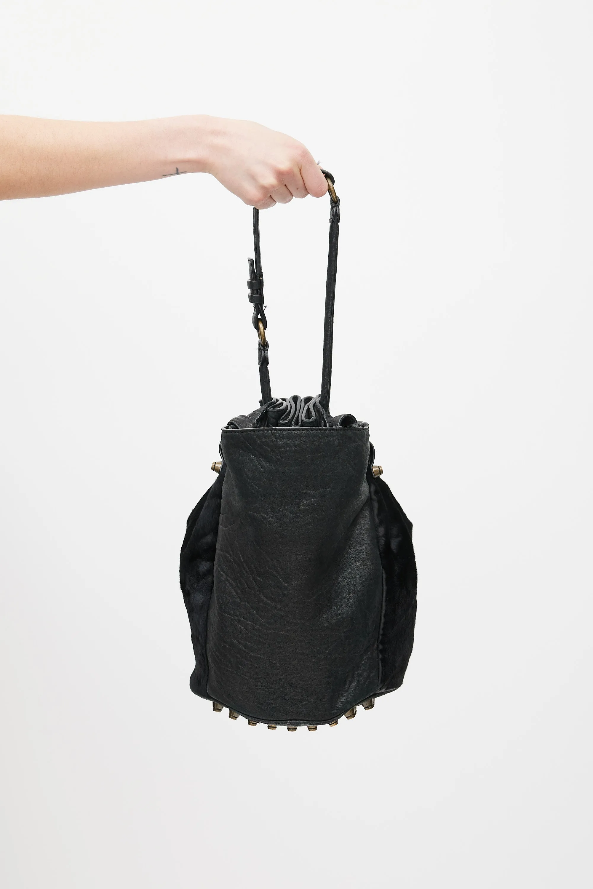Black Leather & Hair Diego Bucket Bag