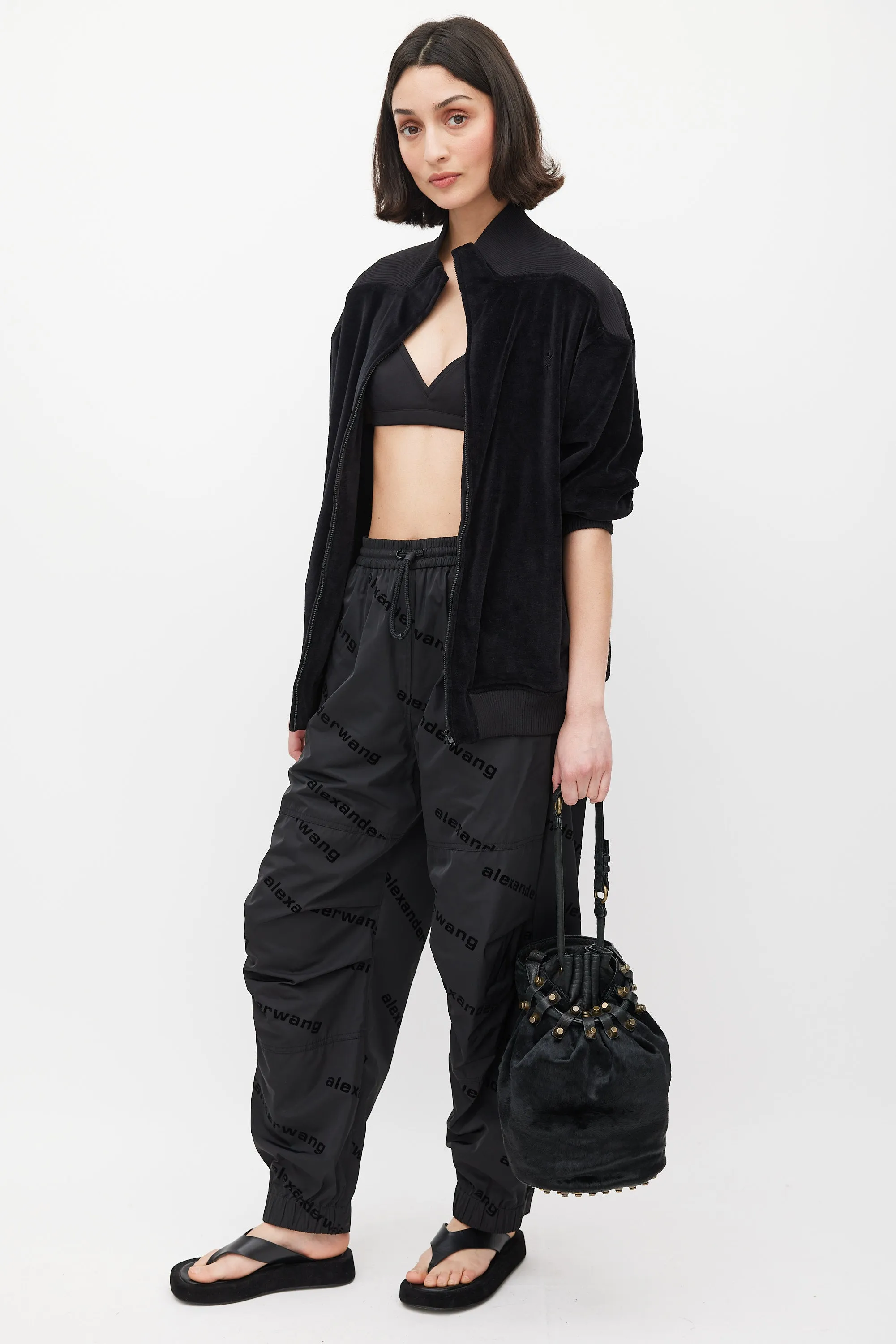 Black Leather & Hair Diego Bucket Bag