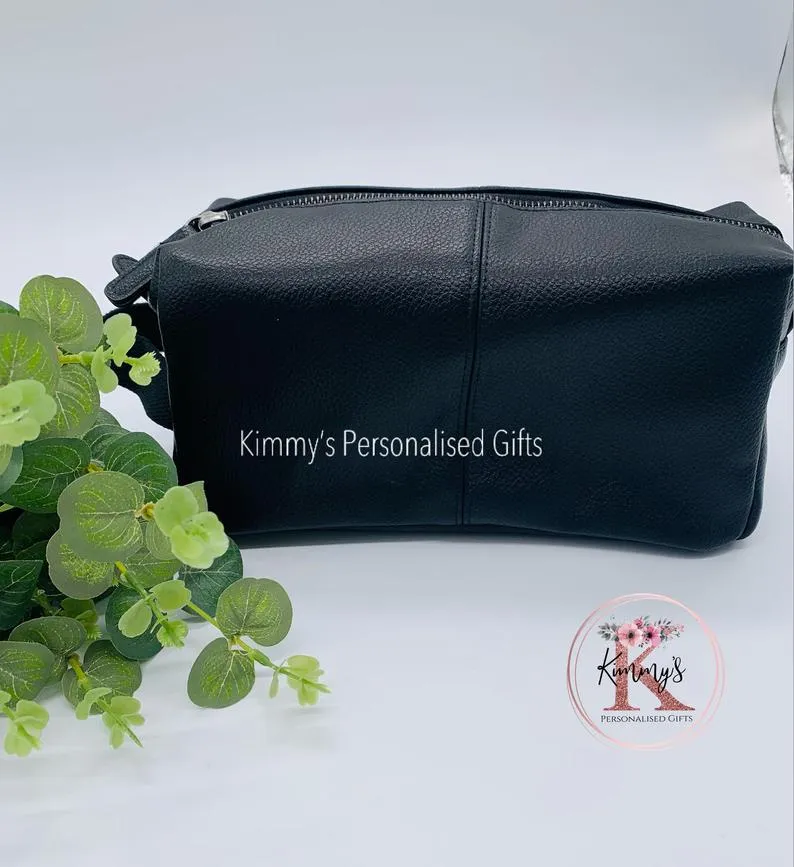 Black PU Leather Wash Bag