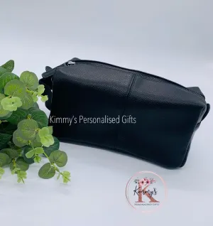 Black PU Leather Wash Bag