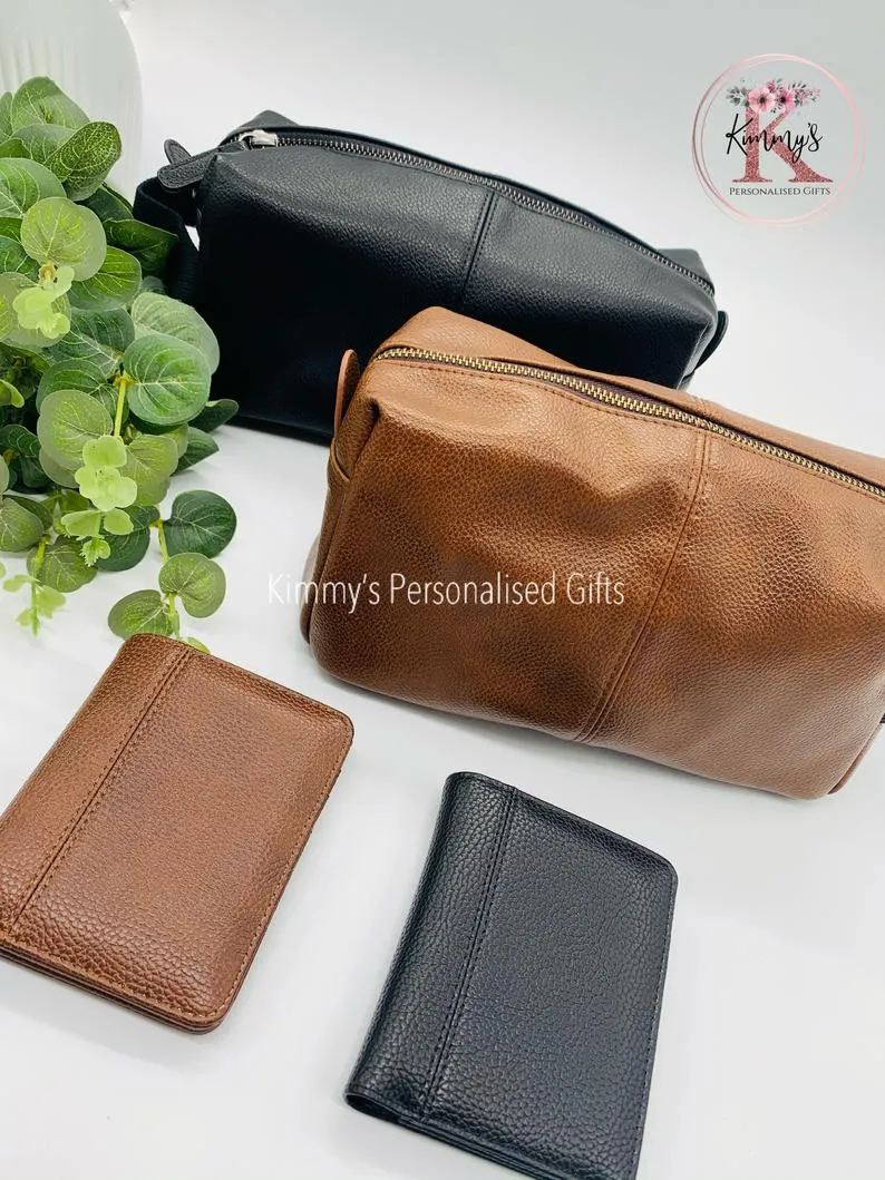 Black PU Leather Wash Bag