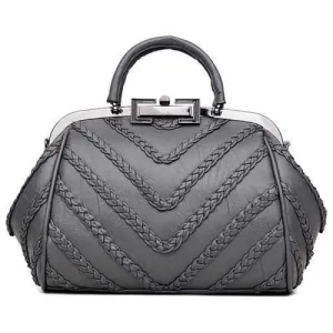 Braid PU Leather Handbag - Gray