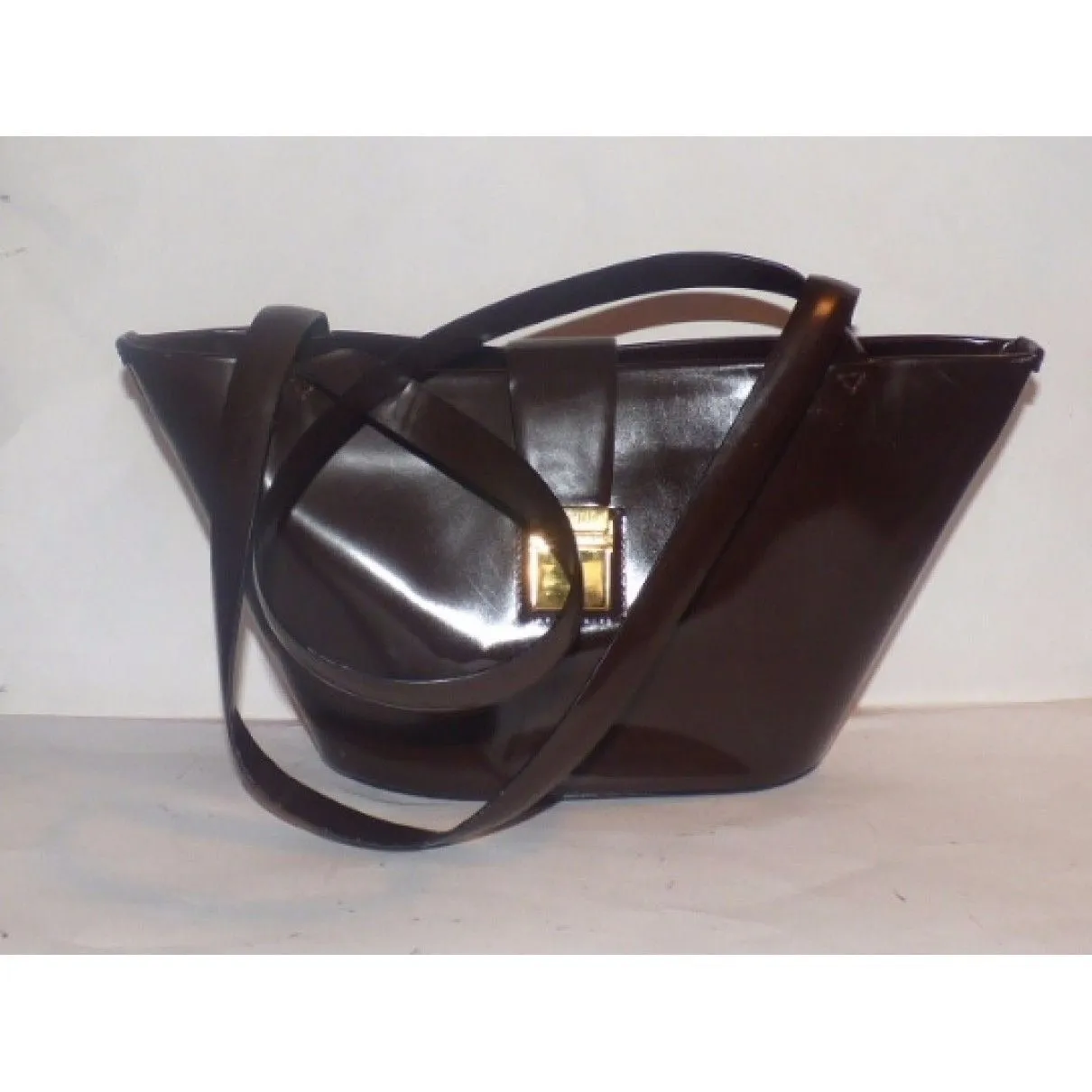 brown patent leather moschino handbag