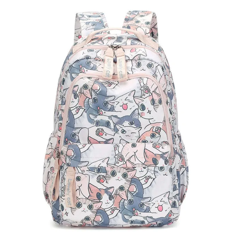 Cartoon Cat Pattern Backpack Girls Student Anti-theft Schoolbag