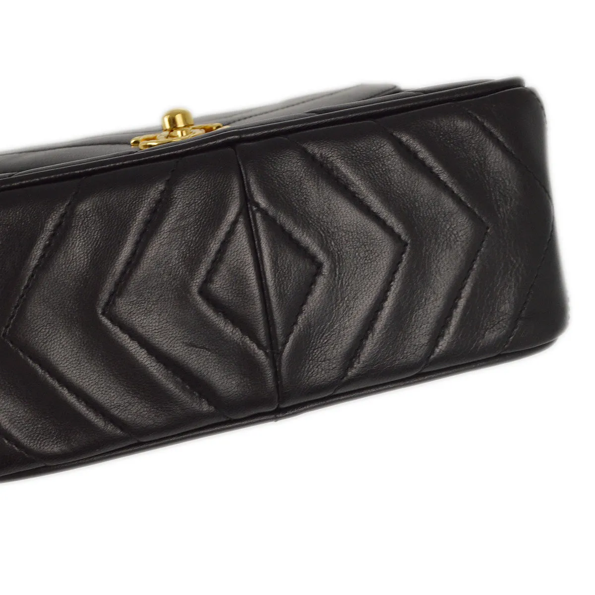 Chanel 1991-1994 Black Lambskin Chevron Camera Bag Mini