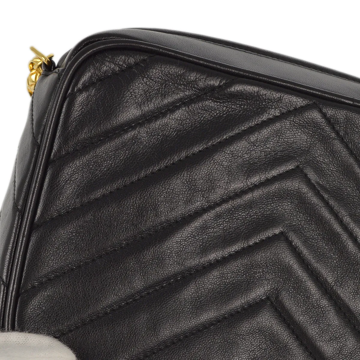 Chanel 1991-1994 Black Lambskin Chevron Camera Bag Mini
