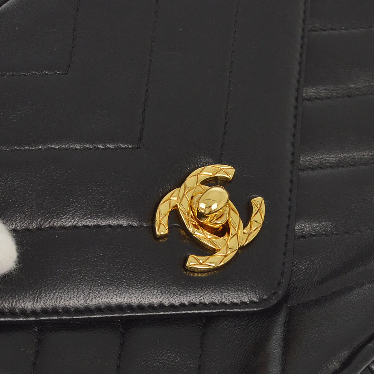 Chanel 1991-1994 Black Lambskin Chevron Camera Bag Mini
