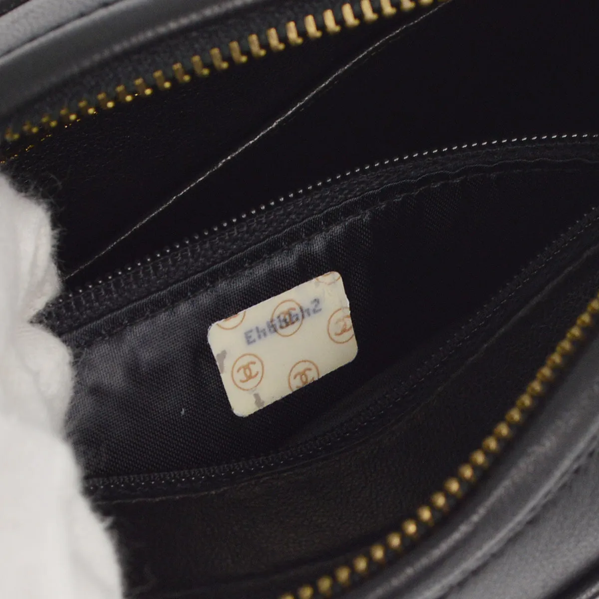 Chanel 1991-1994 Black Lambskin Chevron Camera Bag Mini