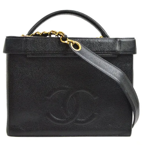 CHANEL 1994-1996 Circled CC Vanity Handbag Black Caviar ao08211