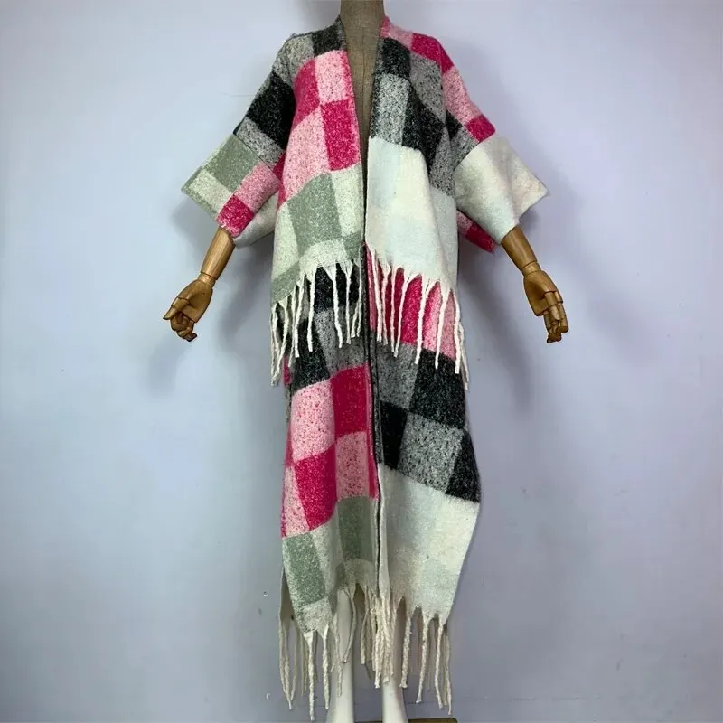 Checkerboard Chic Wool Kimono
