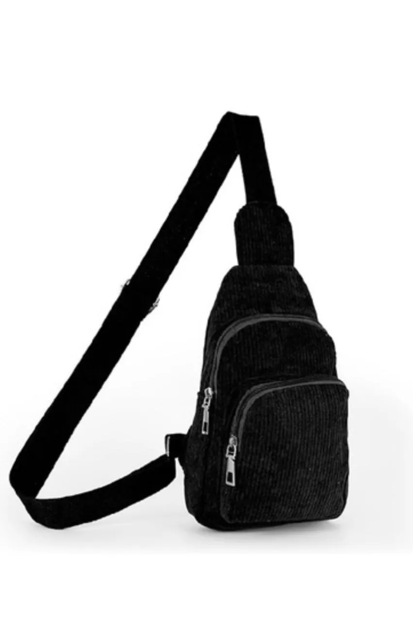 CORDUROY DOUBLE POCKET CROSSBODY SLING BAG