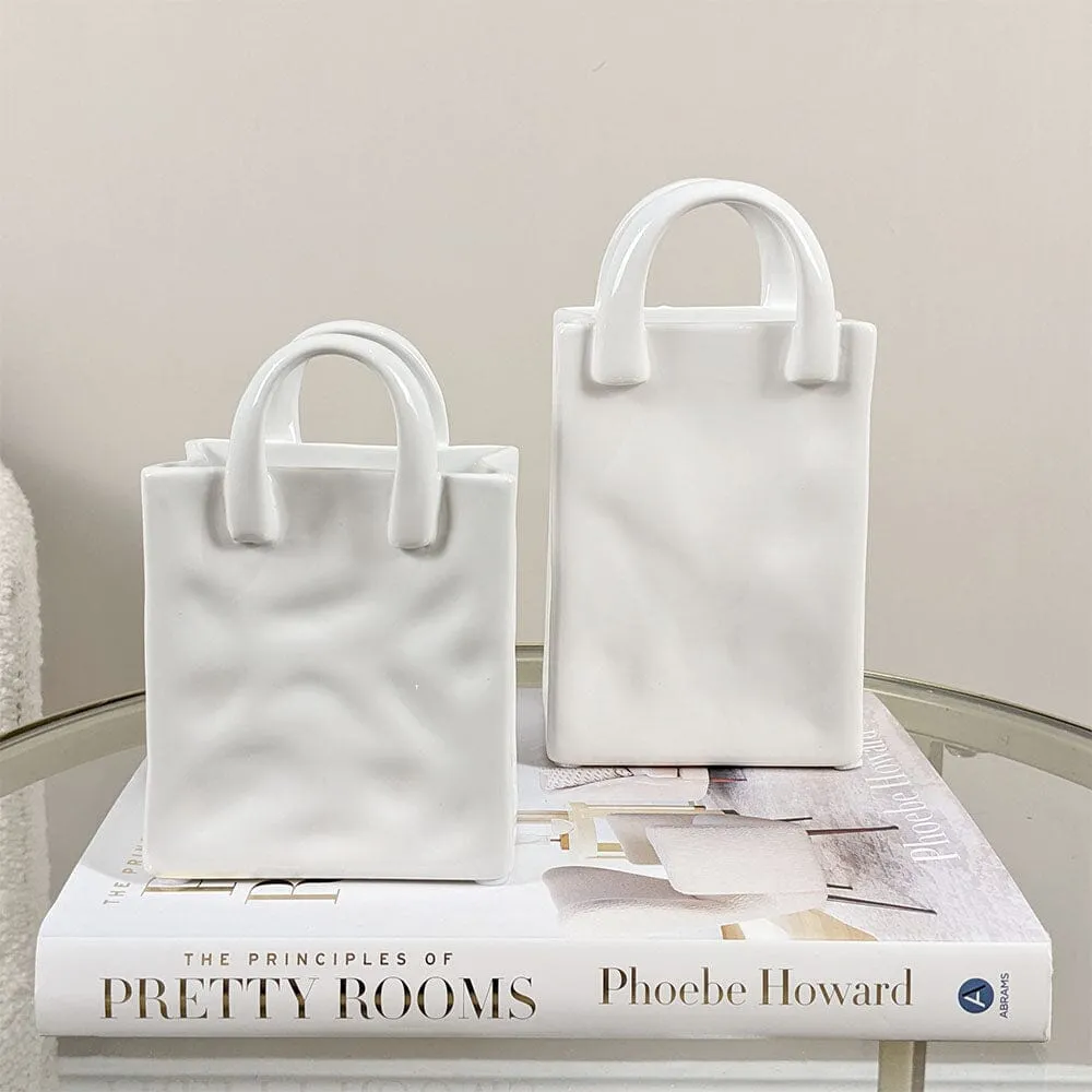 Elise Mini White Handbag Decorative Vase