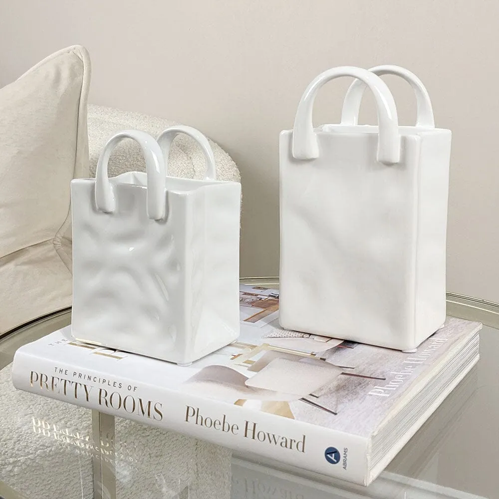 Elise Mini White Handbag Decorative Vase