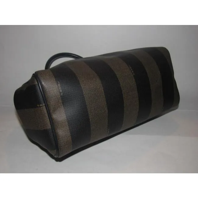 Fendi Boston Bag Two Way Boston Bagdr S Tobacco Pequin Print Leather And Coated Canvas Satchel