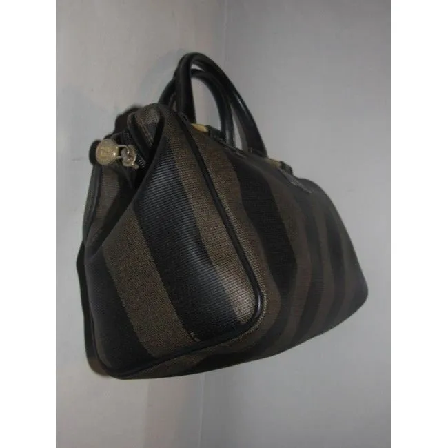 Fendi Boston Bag Two Way Boston Bagdr S Tobacco Pequin Print Leather And Coated Canvas Satchel
