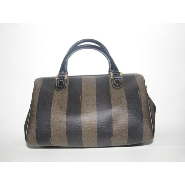 Fendi Boston Bag Two Way Boston Bagdr S Tobacco Pequin Print Leather And Coated Canvas Satchel