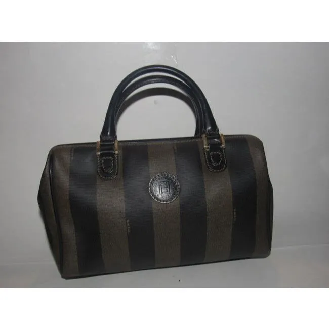 Fendi Boston Bag Two Way Boston Bagdr S Tobacco Pequin Print Leather And Coated Canvas Satchel