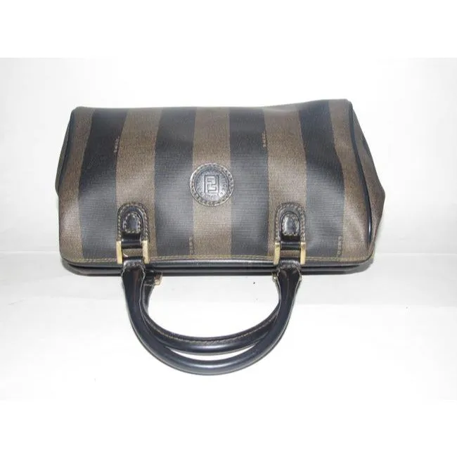 Fendi Boston Bag Two Way Boston Bagdr S Tobacco Pequin Print Leather And Coated Canvas Satchel