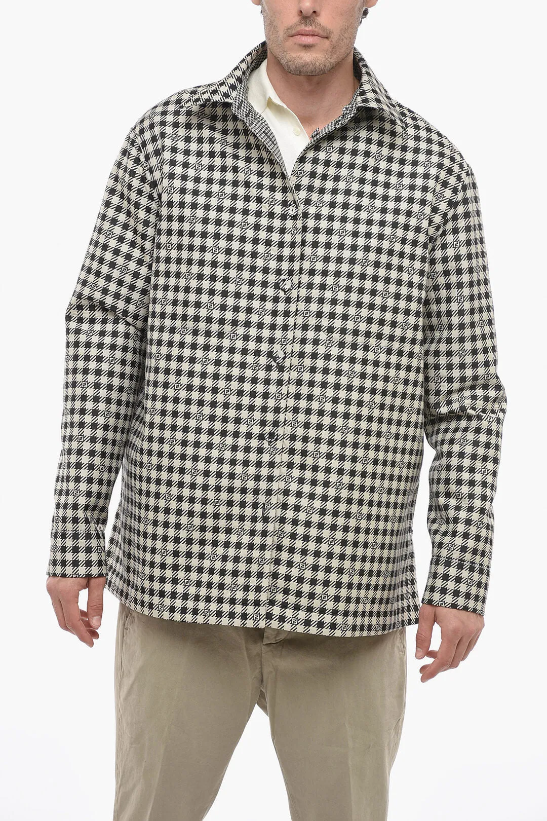 Fendi Houndstooth Patterned Reversible Trenchcoat
