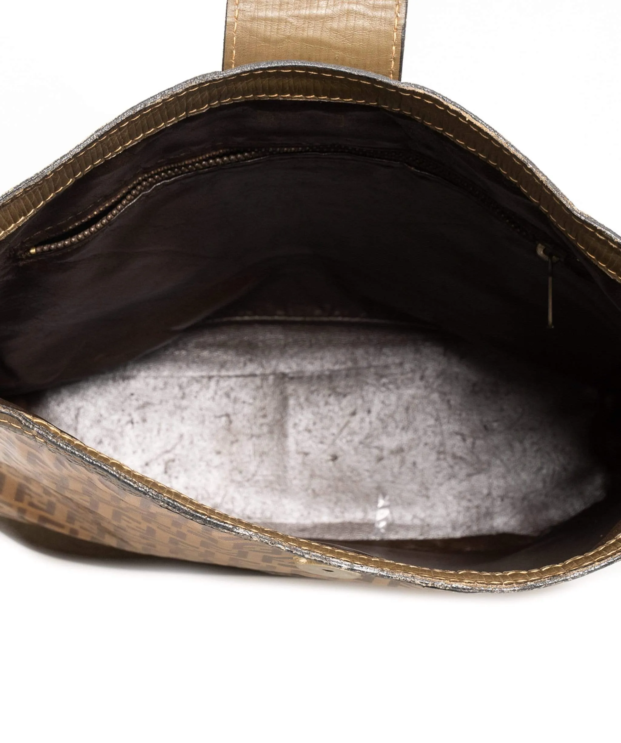 Fendi Zucchino Enamel Shoulder Bag Khaki NW2469