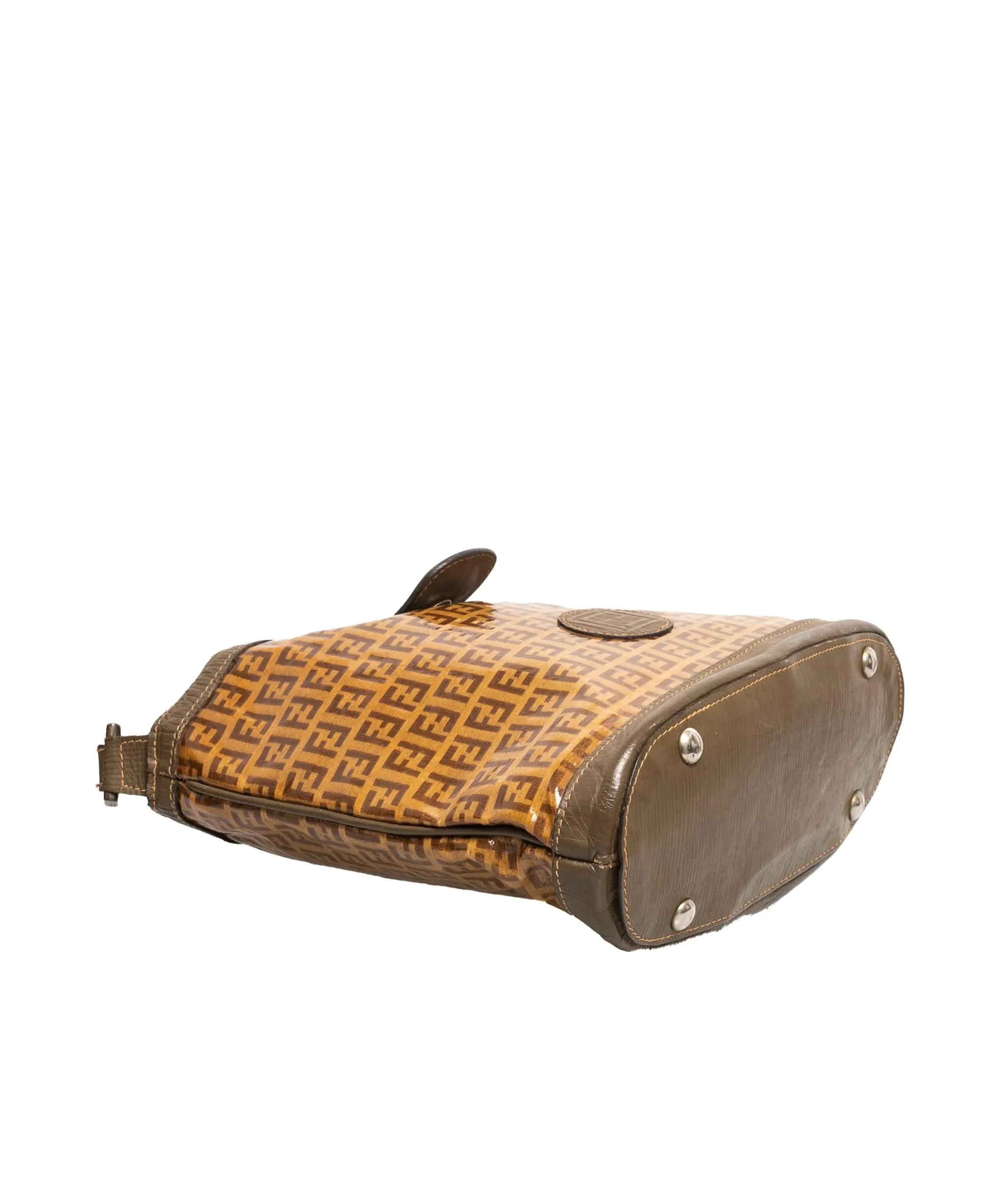 Fendi Zucchino Enamel Shoulder Bag Khaki NW2469