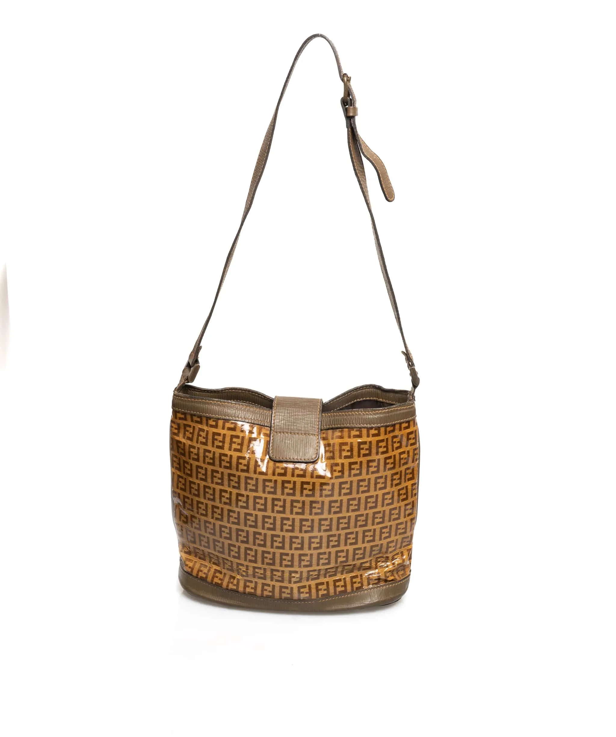Fendi Zucchino Enamel Shoulder Bag Khaki NW2469