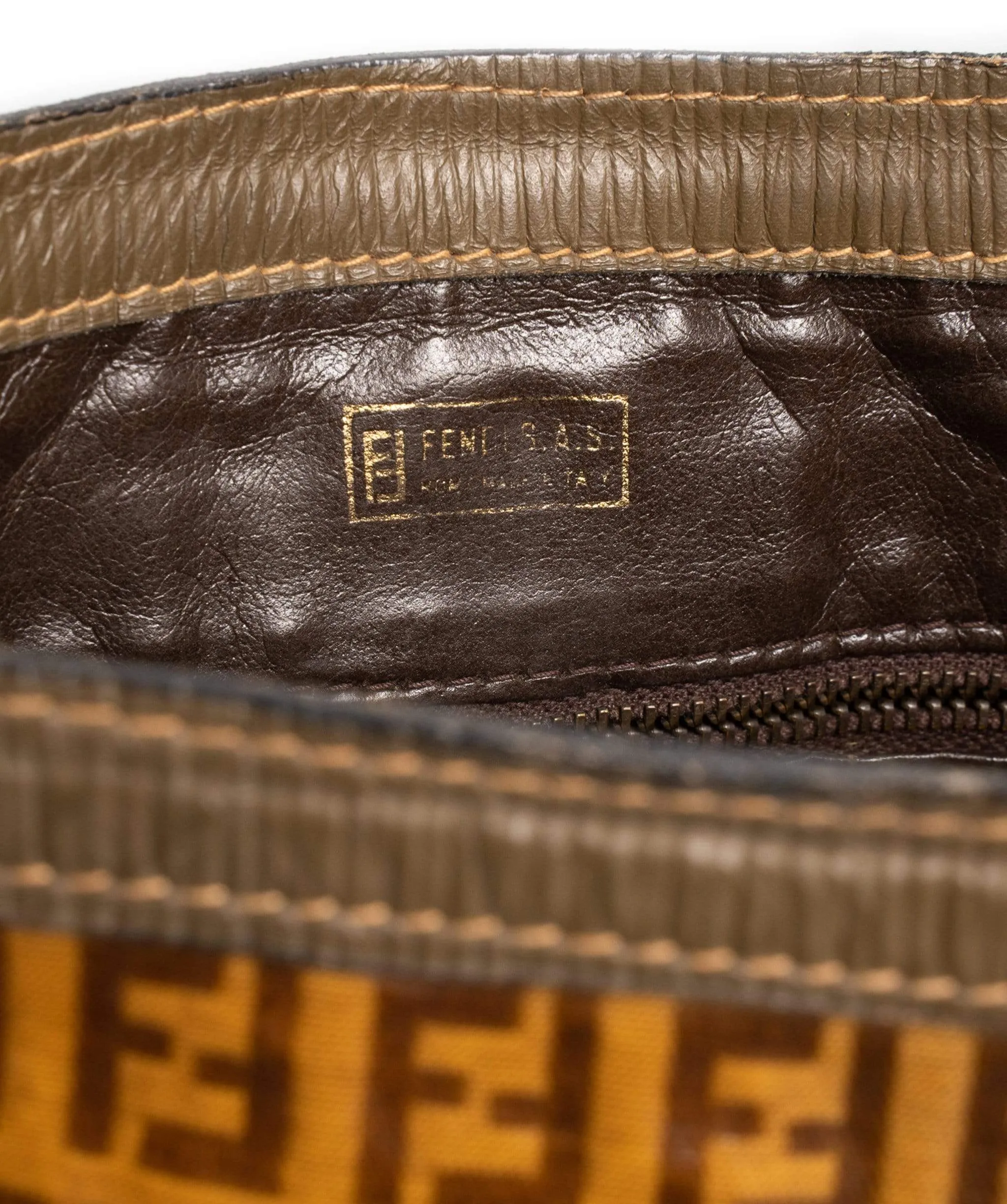 Fendi Zucchino Enamel Shoulder Bag Khaki NW2469