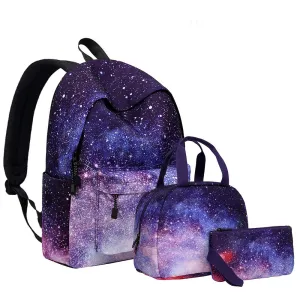 Galaxy Prints School Backpack Set Lunch Bag & Pencil Case Top Level